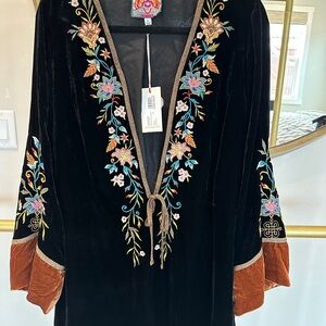 Johnny Was Black Velvet Kimono with Floral Embroidery